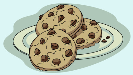 Delicious Chocolate Chip Cookies on Plate Illustration