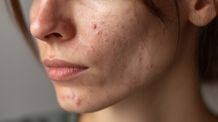 Close up of a woman at home with acne