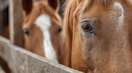 Farm horses undergoing an eye examination by veterinarians