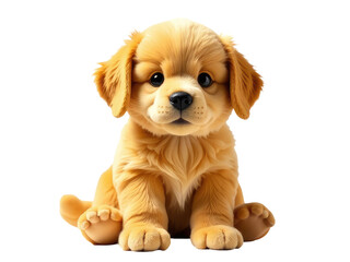 Fototapeta premium A small brown puppy sits on a clean white surface, looking up