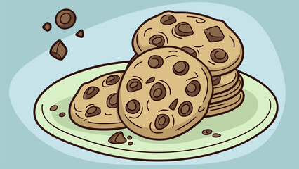 Chocolate Chip Cookies on Plate Illustration