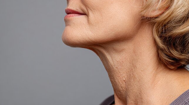 Loose double chin on a thin white woman