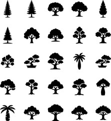 Big Tree Icons Black Vector Minimal Nature and Environmental Set