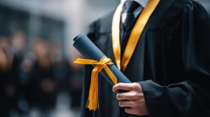 Close up of a man with a college certificate celebrating future success Graduation highlights a diploma as an educational achievement in information technology