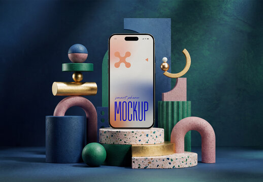 Template Mockup Smartphone Abstract Geometric Studio Scene Mobile App Presentation Identity