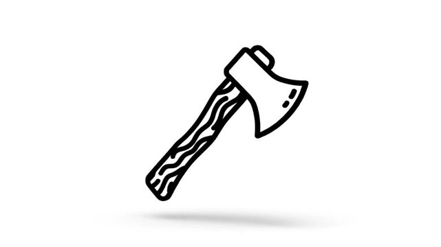 Simple line art animation of an axe with wood handle for cutting trees on white background