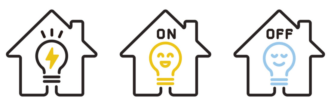 住宅での電力。電球、省エネ、電気代のアイコン。Electricity in the home.