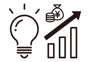 電気代、光熱費の値上がり。電球のアイコン。節電、電力、生活費のデザイン。