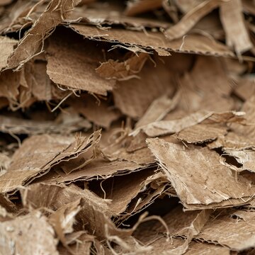 Compressed cardboard waste layers, cardboard material pile, recycling and circular economy concept