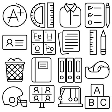 School Essentials Icon Set Outline Style (Part 8)