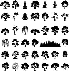 Big Tree Icons Black Vector Minimal Nature and Environmental Set