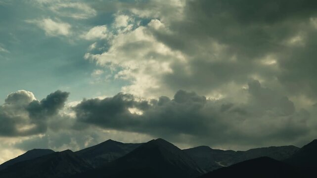 Landscape in Pirin mountain with moving clouds, time lapse.
