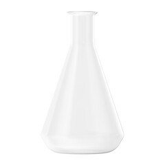 Clear glass Erlenmeyer flask isolated on a white background for laboratory use