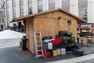 Post-Christmas Market Stall Cleanup Wooden Hut Teardown