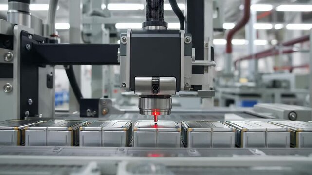 Laser inspection system scanning lithium battery modules on production line