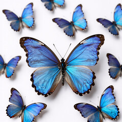 Isolated blue butterflies on a white background