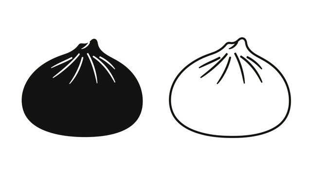 Black and white illustration of two steamed buns with visible pleats