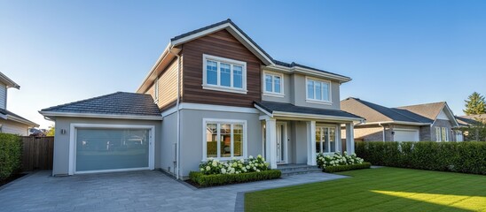 Obraz premium Real estate photo of a home exterior - house with yard property