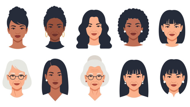 Diverse Women Portraits Illustrations Collection Showcasing Various Ethnicities and Styles