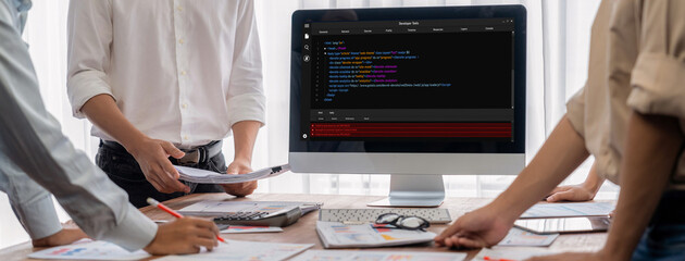 Software development programming on computer screen for brisk application and program coding
