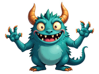 A colorful illustration of a friendly-looking blue monster with horns, suitable for children's books or educational materials