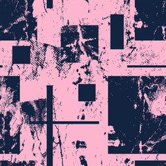 Abstract Grunge Seamless Pattern with Chaotic Squares