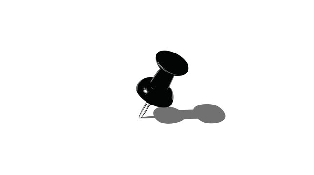Close-up of a Black Thumbtack Pushpin Isolated on a Clean White Background with Shadow, Office Supply, Pinning Concept
