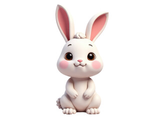 Fototapeta premium A small white rabbit sits on its hind legs, looking alert
