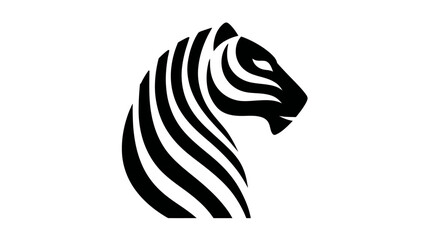 Stylized black and white zebra head profile illustration. Modern minimalist striped animal graphic vector design.