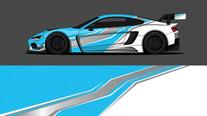 Blue race car on a track featuring aerodynamic design and vibrant graphics. © AhzaArdiansyah