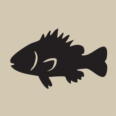 A cute cartoon fish vector illustration featuring a colorful animal design and black ink silhouette art for a nature icon or symbol