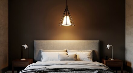 Stylish Bedroom Interior with Hanging Lights