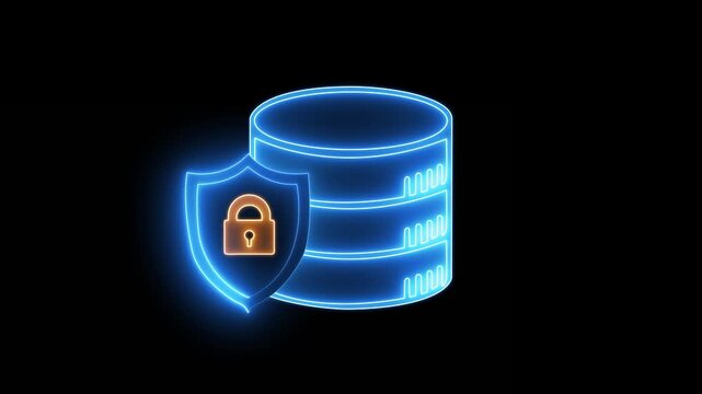 Database icon from artificial intellegence and future technology collection. Database sign and symbol for web animation. Glowing neon line of database and keypad icon on transparent background.