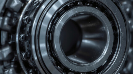 Macro view of industrial steel ball bearing mechanism