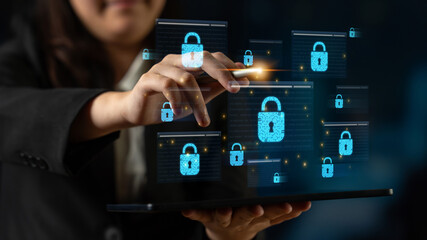 Concept of cybersecurity and a secure network. Multiple layers of data encryption and firewall protection in browsers ensure online privacy and safety from cyber threats. Fermion
