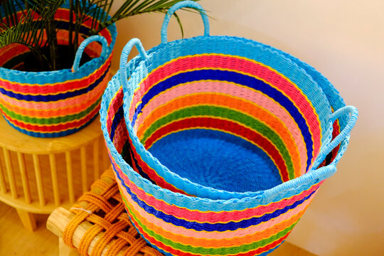 Paris, France, EU Colorful woven baskets