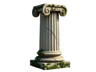 Naklejka premium A stone column with a plant growing out of the top, surrounded by greenery