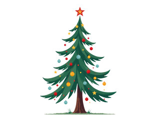 Obraz premium A festive Christmas tree with ornaments and a star on top, perfect for holiday decorations or winter scenes