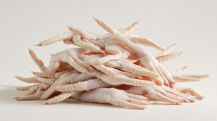 Pile of raw chicken feet on white background for cooking or recipe