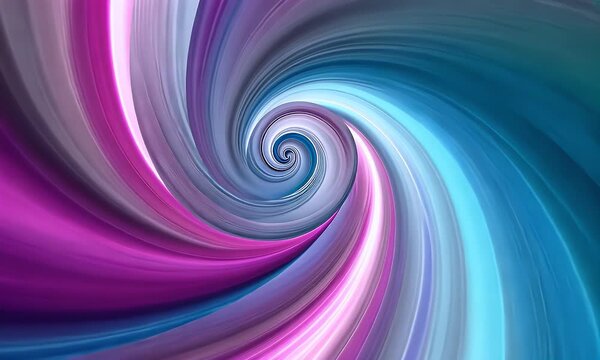 Vibrant purple and blue swirling spiral pattern fills the scene with dynamic movement