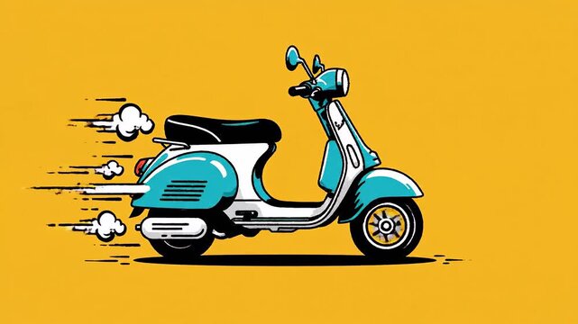 Classic Italian Scooter Cartoon Illustration in Motion.