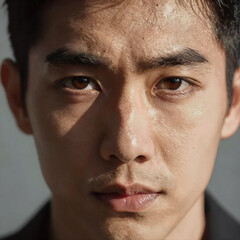 Obraz premium Focused brown eyes bathed in sunlight