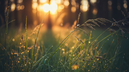 Golden Hour Sunlight Through Blades of Grass.