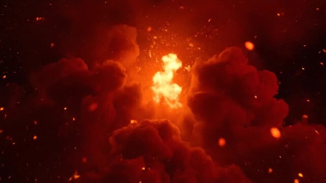 Inferno Eruption: Mesmerizing Explosion with Fiery Sparks and Dramatic Clouds