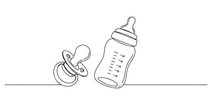 pacifier,bottle,infant line art illustration for newborn care guide vector graphic for parenting app