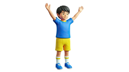 3D cartoon boy with arms raised