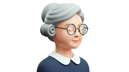 3D Cartoon Elderly Woman with Glasses