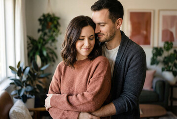 Loving Couple Hugging Indoors Showing Emotional Support