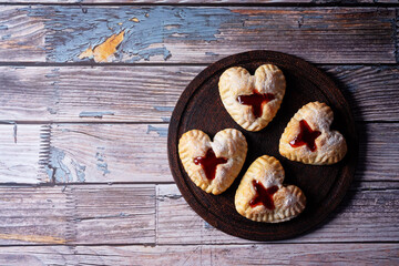 Strawberry jam puff heart cakes for Valentine's day holiday