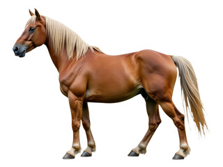 Obraz premium A brown horse stands on a white surface